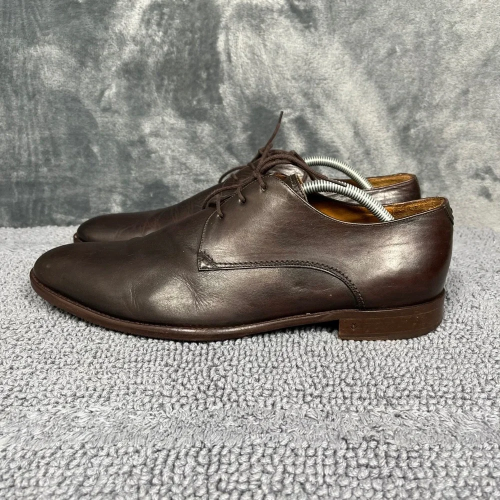 John Varvatos Mens Brown Leather Plain Toe Derby Shoes Hand Made in Italy 11.5